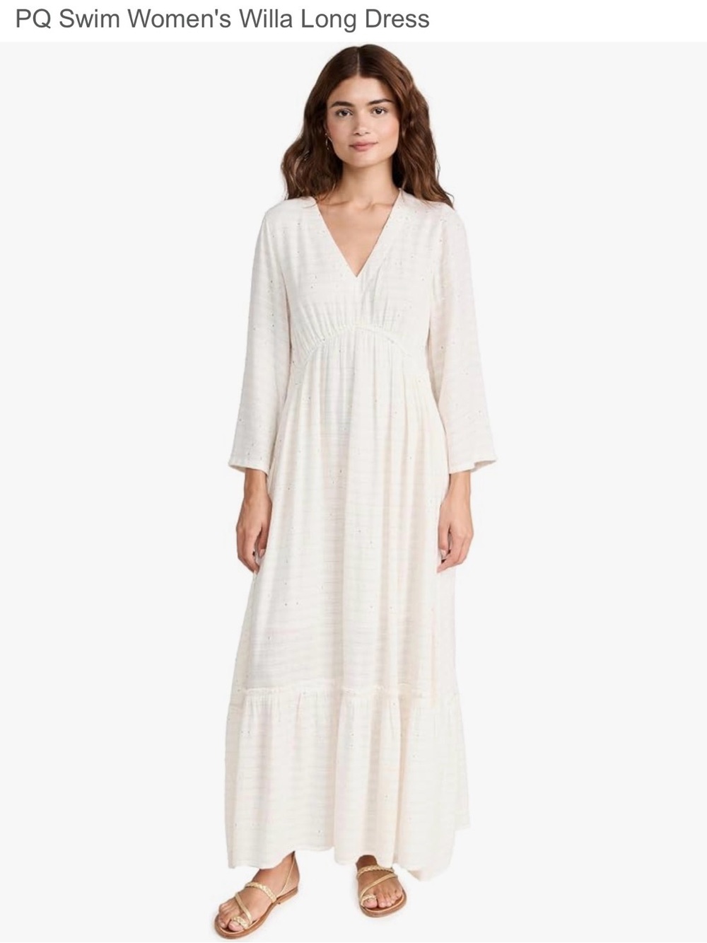 PQ Swim Willa Long Dress White Metallic Sequin Cover Up Maxi M/L Resortwear Boho